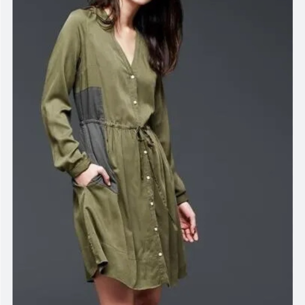 EUC GAP Military Green Shirt Dress with Tie Waist, Size 6
